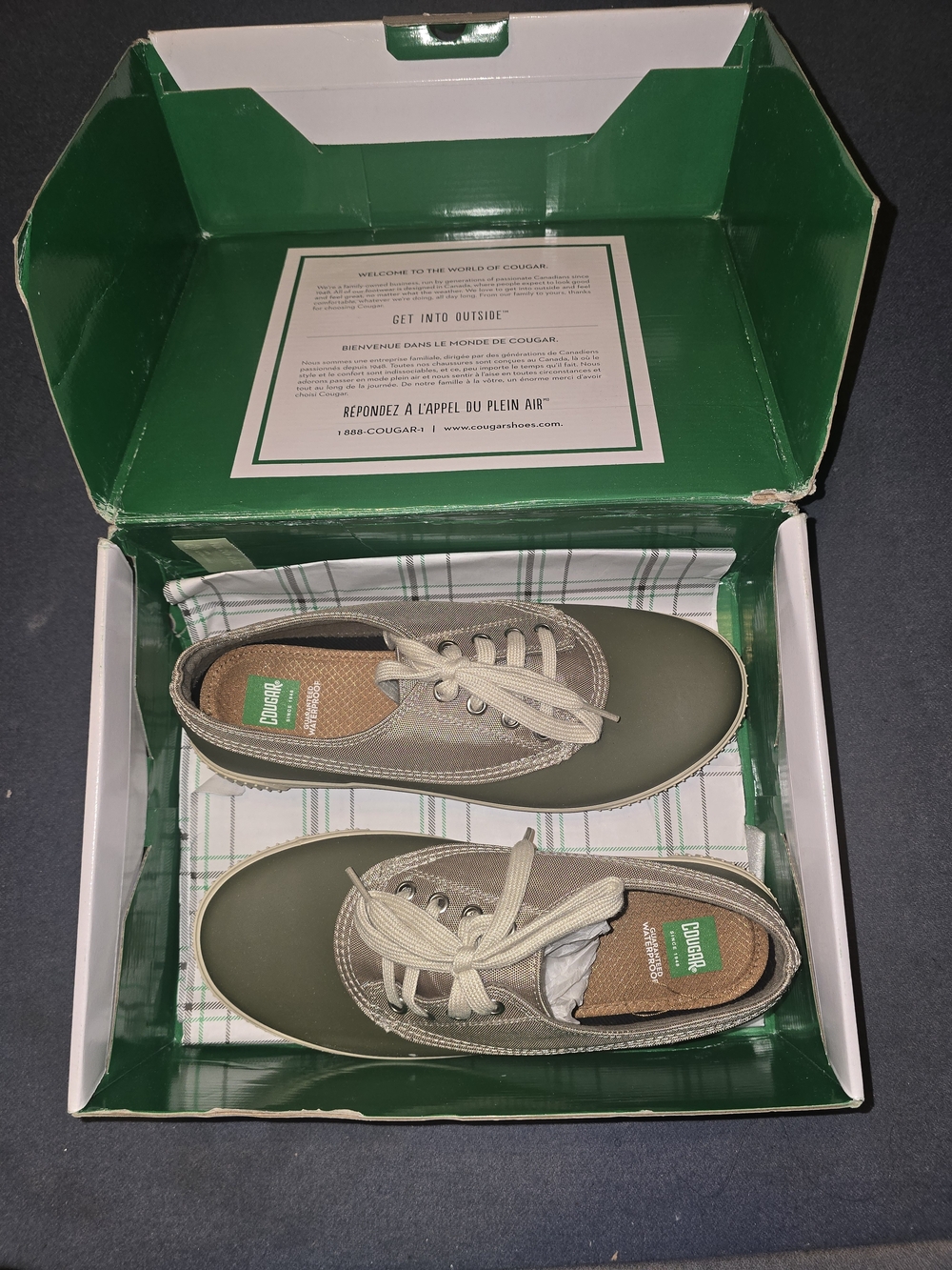 Cougar Olive Green Lace-Up Rain Sneakers
